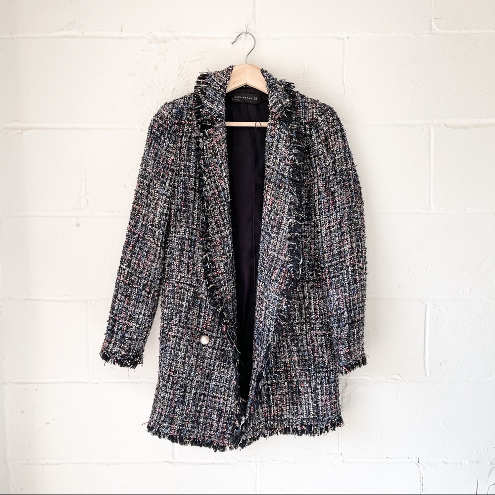Zara Metallic Tweed Boucle Jacket Pearl Buttons - Picture 8 of 11